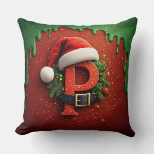 Christmas gift Monogram P with Santa Hat  Cushion