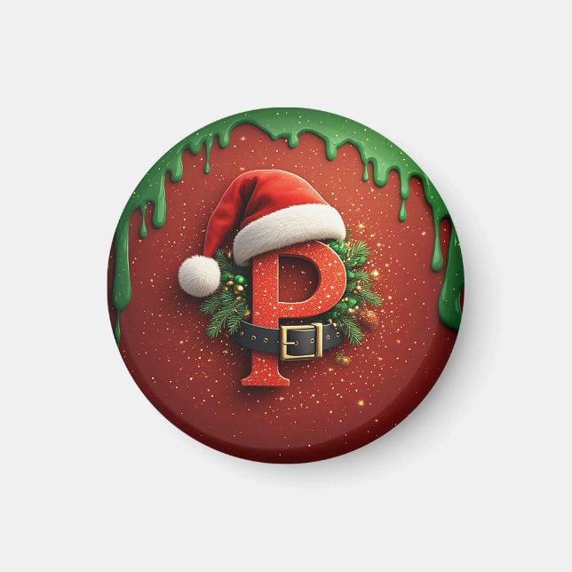 Christmas gift Monogram P with Santa Hat  Magnet (Front)