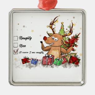 Christmas Gift Naghty Nice Metal Ornament