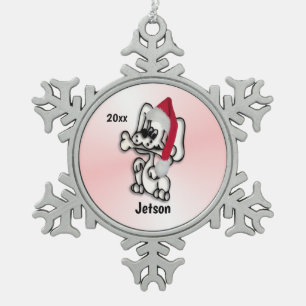 Christmas Gift Puppy Dog Personalised Snowflake Pewter Christmas Ornament