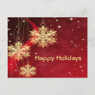 Christmas Gift Red Golden Snowflakes Holidays Postcard