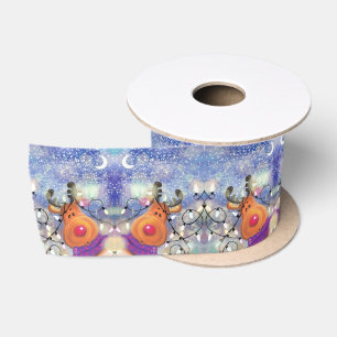 Christmas Gift Ribbon with Happy Reindeer Satin Ribbon