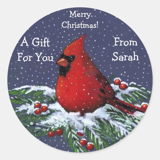 CHRISTMAS GIFT STICKERS: PERSONALIZED: BIRD CLASSIC ROUND STICKER (Front)