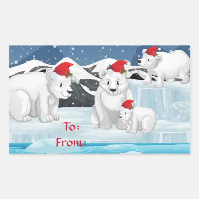 Christmas Gift Stickers-Polar Bears Rectangular Sticker (Front)