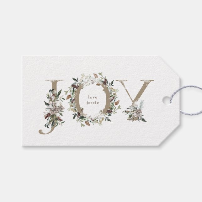 Christmas Gift Tag Festive Floral Alphabet JOY (Front (Horizontal))