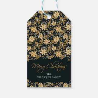 Christmas Gift Tag, Gold Poinsettia and Wreath  Gift Tags