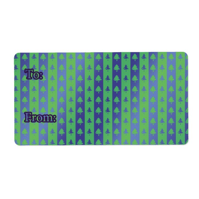 Christmas Gift Tag Labels green/blue tree design (Front)