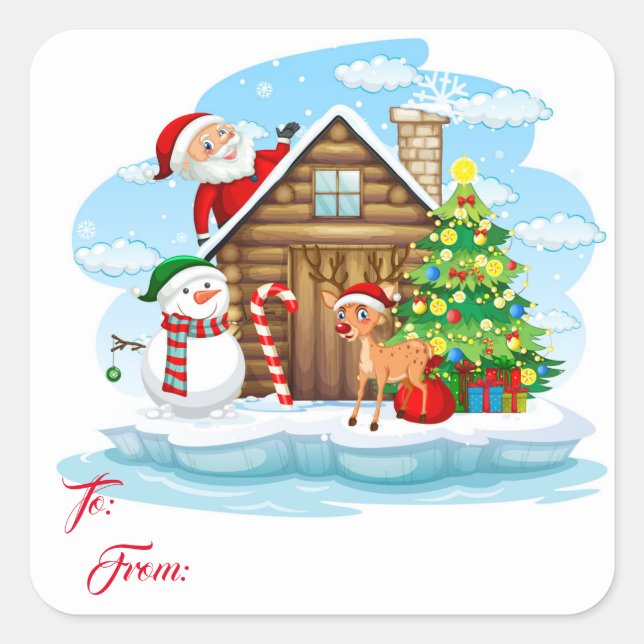 Christmas Gift Tag Stickers-Santa & Gang (Front)