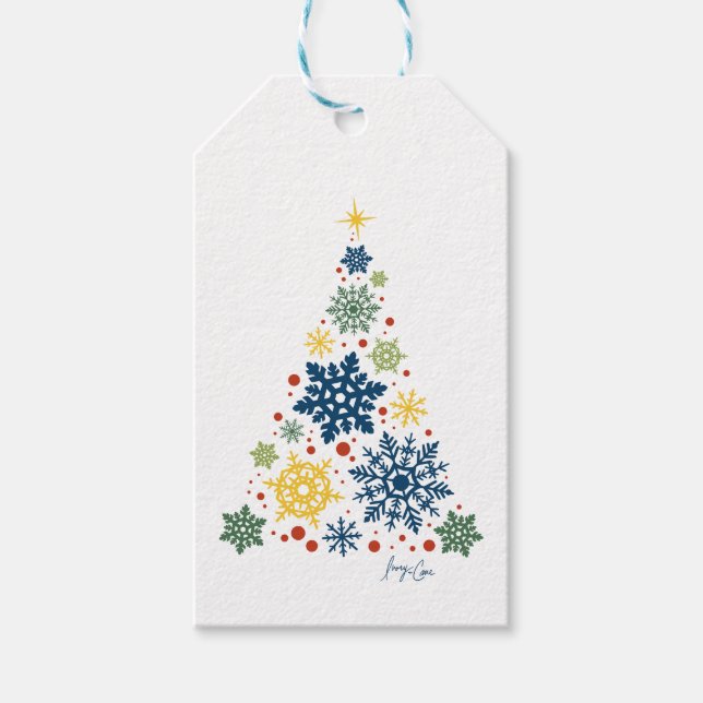 Christmas Gift Tag | Vintage Retro Snowflake Tree (Front)