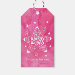 Christmas gift tags pink watercolour warm wishes