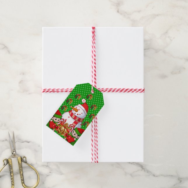 Christmas Gift Tags Snowman Elf (With Twine)