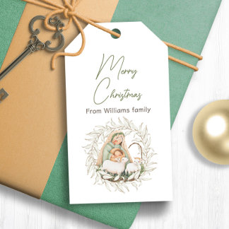Christmas Gift Tags with Baby Jesus Illustration