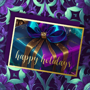 Christmas Gift Teal Blue Purple Foil Holiday Card