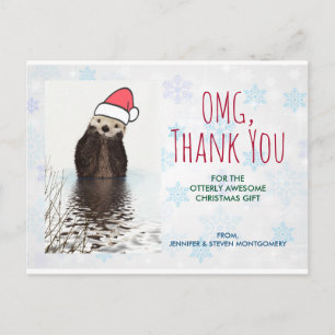 Christmas Gift Thank You Otter in Santa Hat Pun Postcard