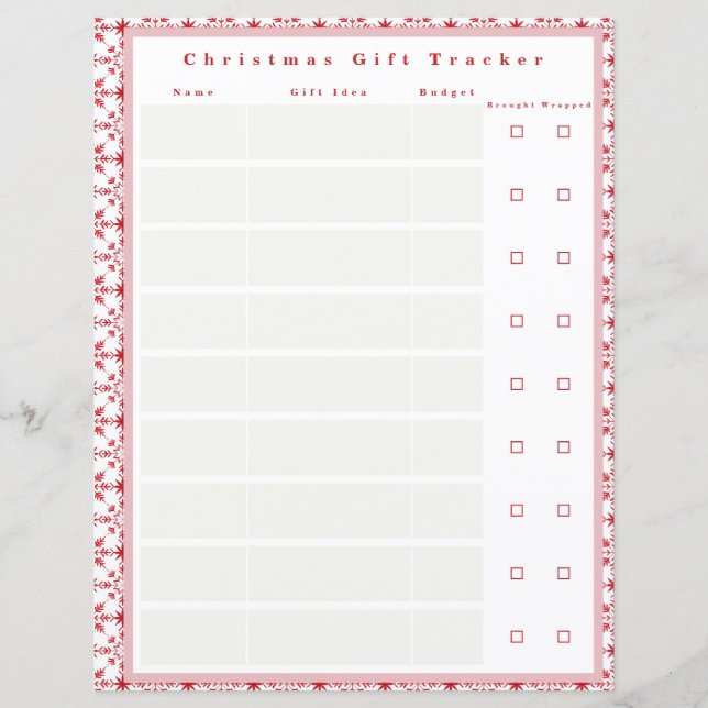 Christmas Gift Tracker for Binder (Front)