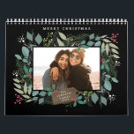 Christmas Gift Winter Foliage Black Photo Calendar<br><div class="desc">Original hand drawn winter wreath with eucalyptus,  holly,  mistletoe photo frame; with full bleed photos on each page and back side.</div>