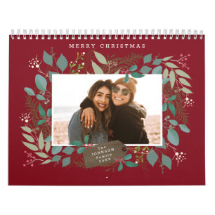 Christmas Gift Winter Foliage Red Green Photo Calendar