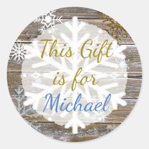 Christmas Gift Wood Gold Snowflakes Gift Tag