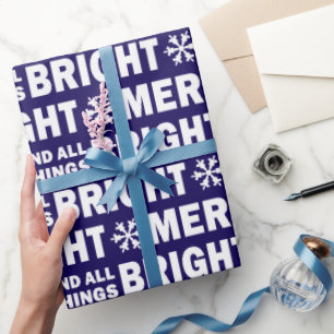 Christmas Gift Wrap Merry and Bright Navy White