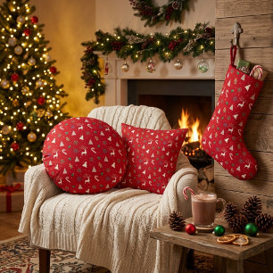 Christmas Gift Wrap — Reindeer, Gingerbread Round Cushion