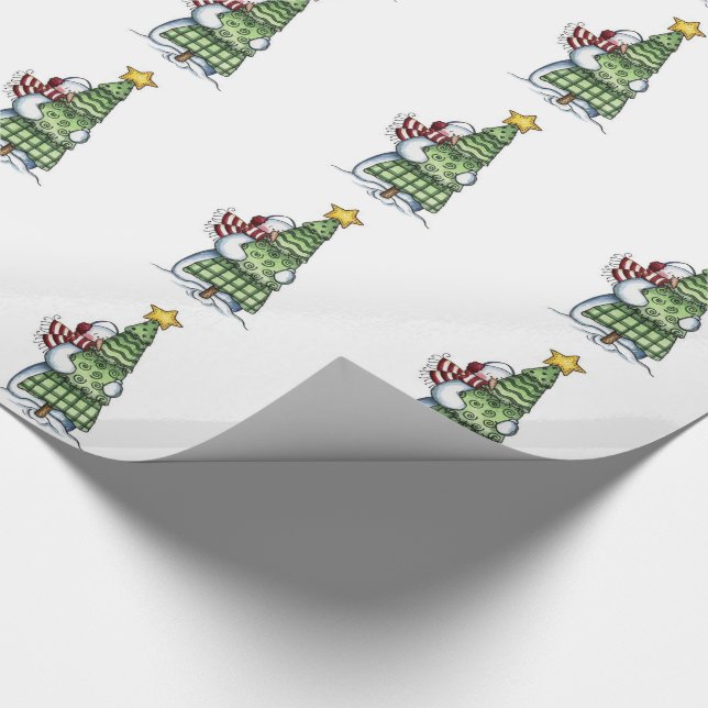 Christmas Gift Wrap/Snowman with Christmas Tree Wrapping Paper (Corner)