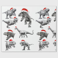 CHRISTMAS GIFT WRAP WITH DINOSAURS WITH SANTA HATS