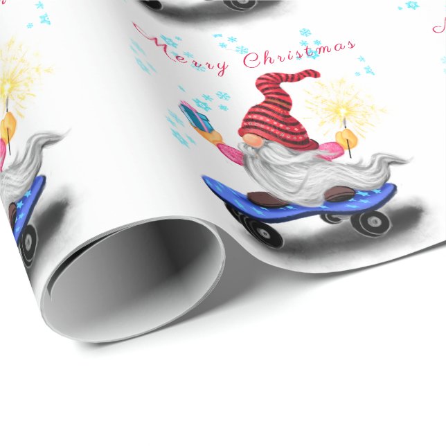 Christmas Gift Wrapping Paper Gnome with Gifts (Roll Corner)