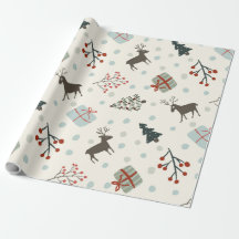 Christmas gift wrapping paper with reindeer, dots