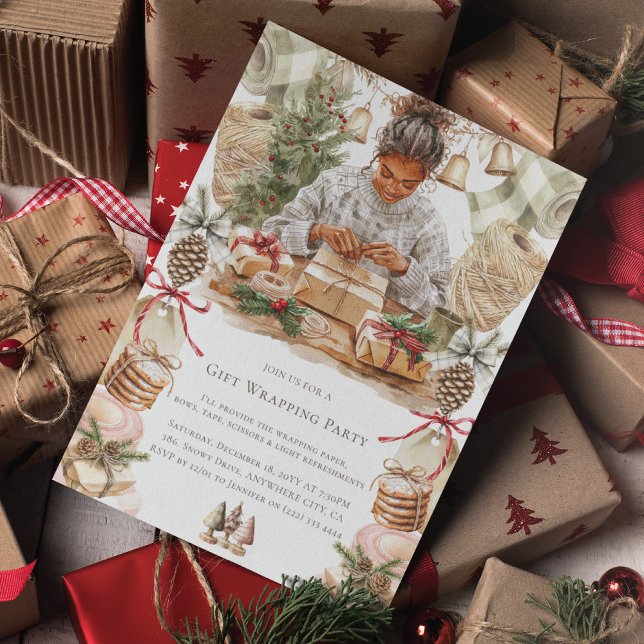 Christmas Gift Wrapping Party African American Invitation (Creator Uploaded)