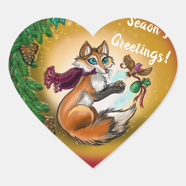 Christmas Gifting Fox Heart Sticker (Front)