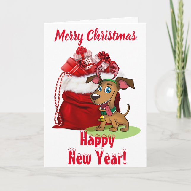 Christmas Gifts And Dog - Blank Note Card (Front)