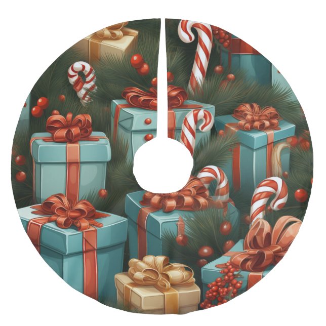 Christmas gifts brushed polyester tree skirt (Front)