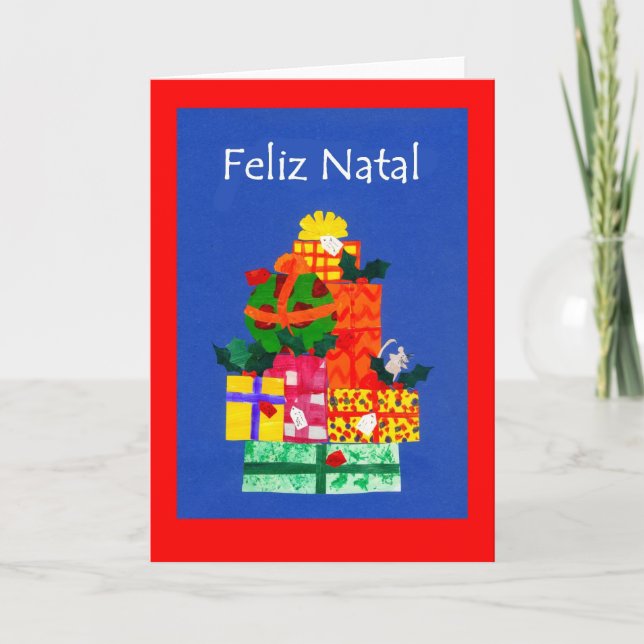 Christmas Gifts Card with Portuguese Greeting (Front)
