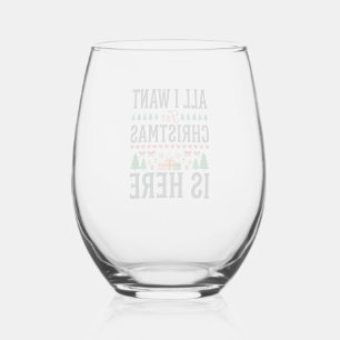 Christmas Gifts Holiday Typography Design Stemless Wine Glass