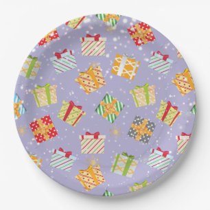Christmas gifts pattern paper plate