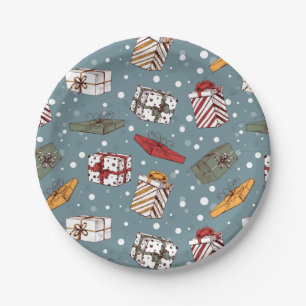 Christmas gifts pattern paper plate