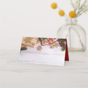 Christmas Gifts Pine Cones and Snowflake Holiday Place Card
