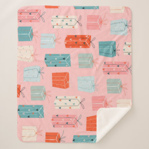 Christmas gifts, pink background, vintage pattern. sherpa blanket