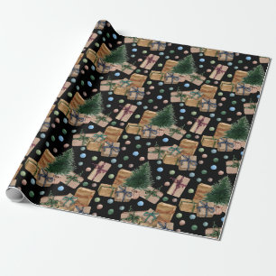 Christmas Gifts under the Christmas Tree Black Wrapping Paper