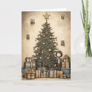 Christmas Gifts Under The Tree Illustration Card