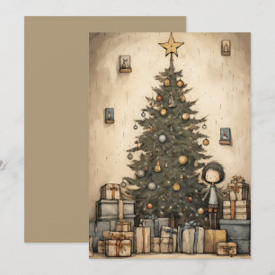 Christmas Gifts Under The Tree Illustration Holiday Card