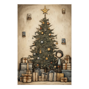 Christmas Gifts Under The Tree Illustration Poster