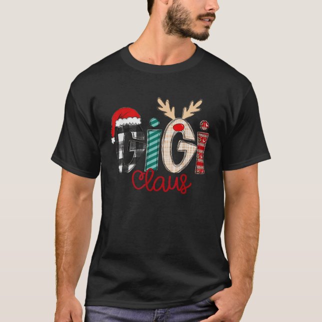 Christmas Gigi Claus Cute Gigi with Santa Hat Rein T-Shirt (Front)