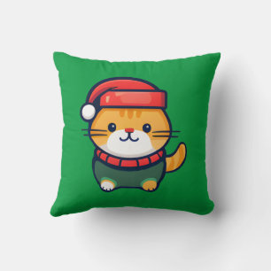 Christmas Ginger cat in Santa hat Cushion