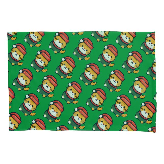 Christmas Ginger cat in Santa hat Pillowcase (Front)