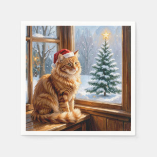 Christmas Ginger Cat Napkin
