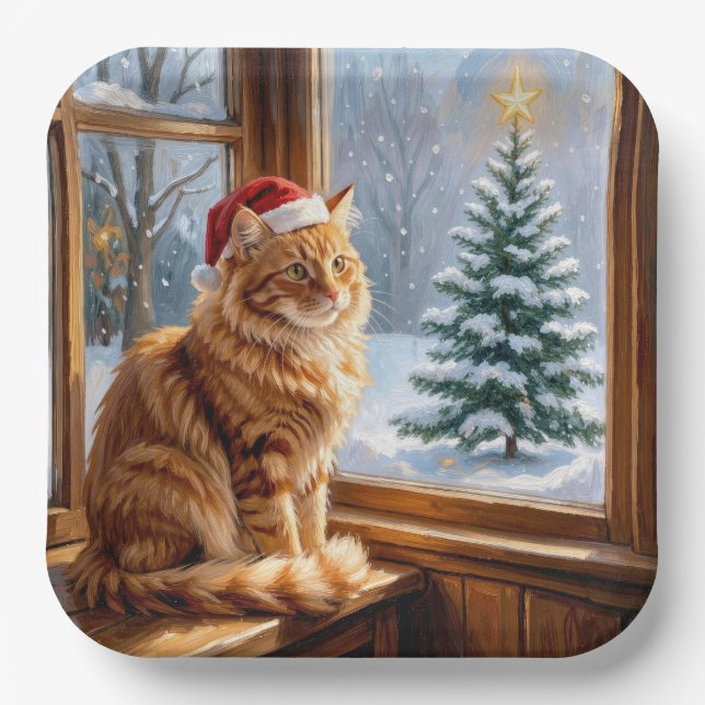 Christmas Ginger Cat Paper Plate (Front)