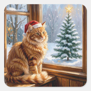 Christmas Ginger Cat Square Sticker