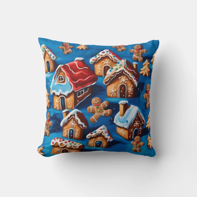 Christmas ginger Cookies Houses Trees Holiday deco Cushion (Front)