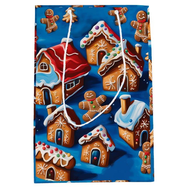 Christmas ginger Cookies Houses Trees Holiday deco Medium Gift Bag (Front)